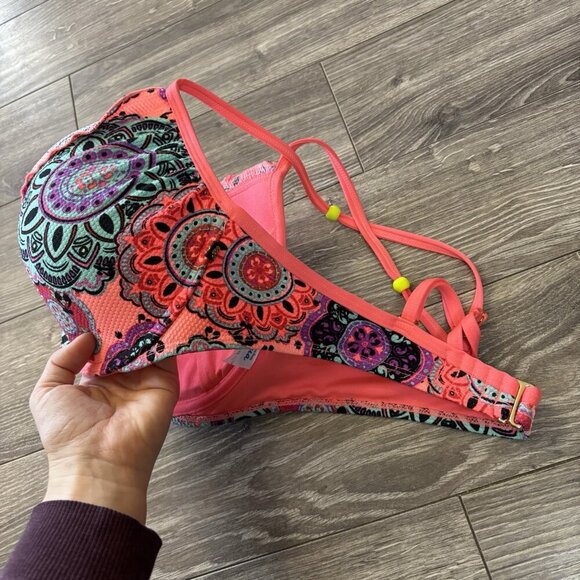 La Vie En Rose Aqua Push Up Bikini TOP ONLY Womens Floral Pink XL Underwire Swim - Picture 12 of 12